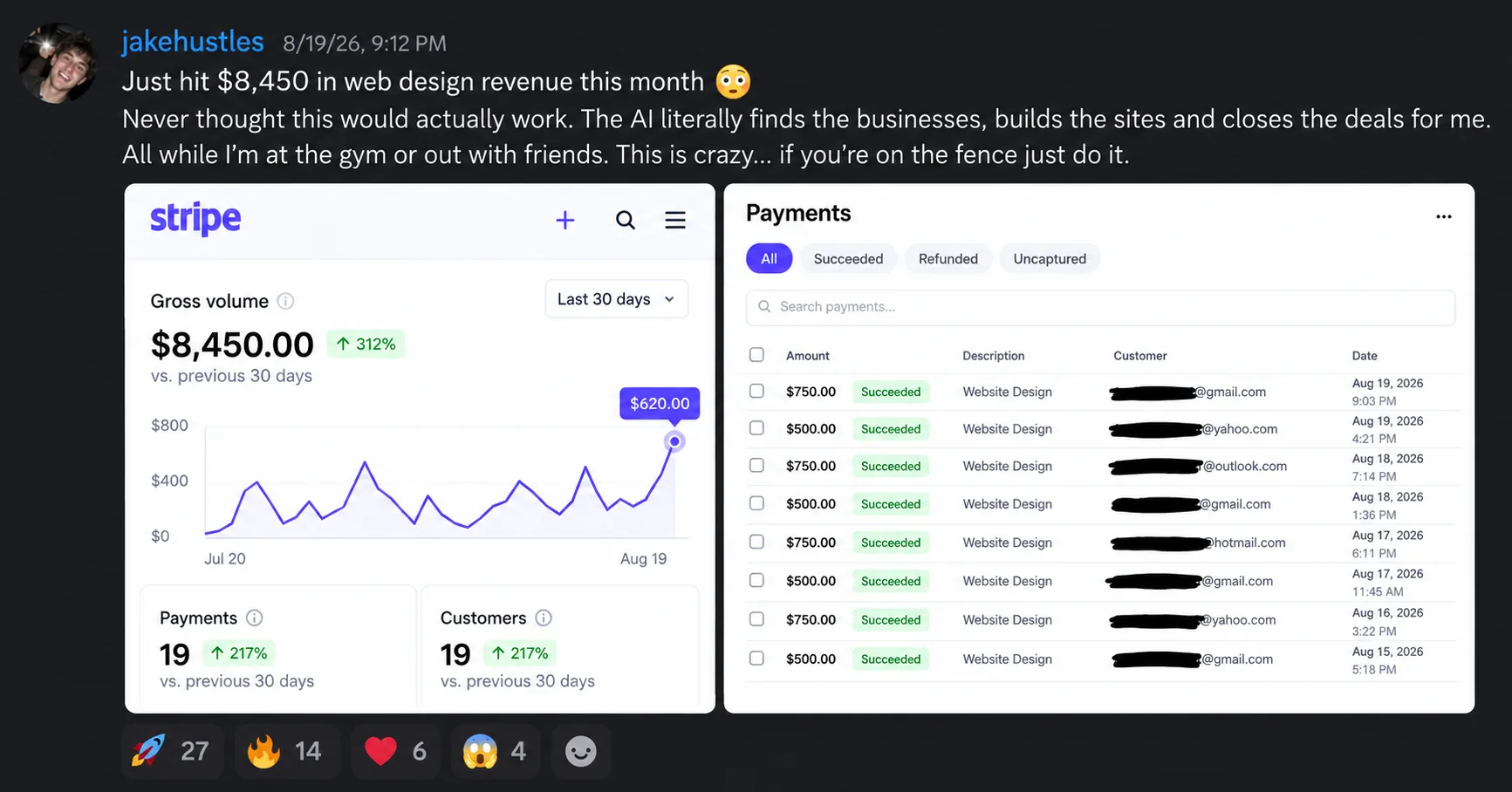 Jake shares his web design revenue result